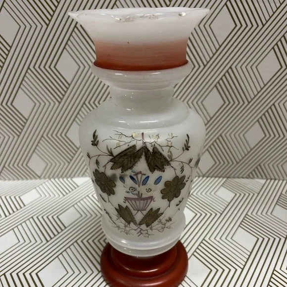 Antique Hand Blown Bristol Glass Vase Hand Painted - Picture 3 of 13